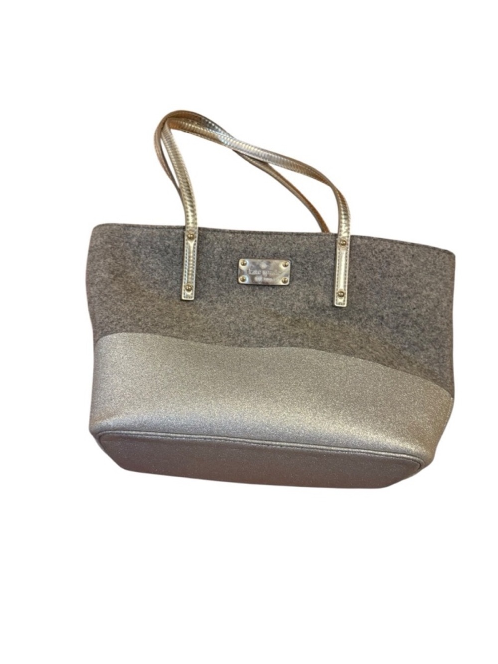 kate spade Gray Felt and Metallic Gold-Trim Tote